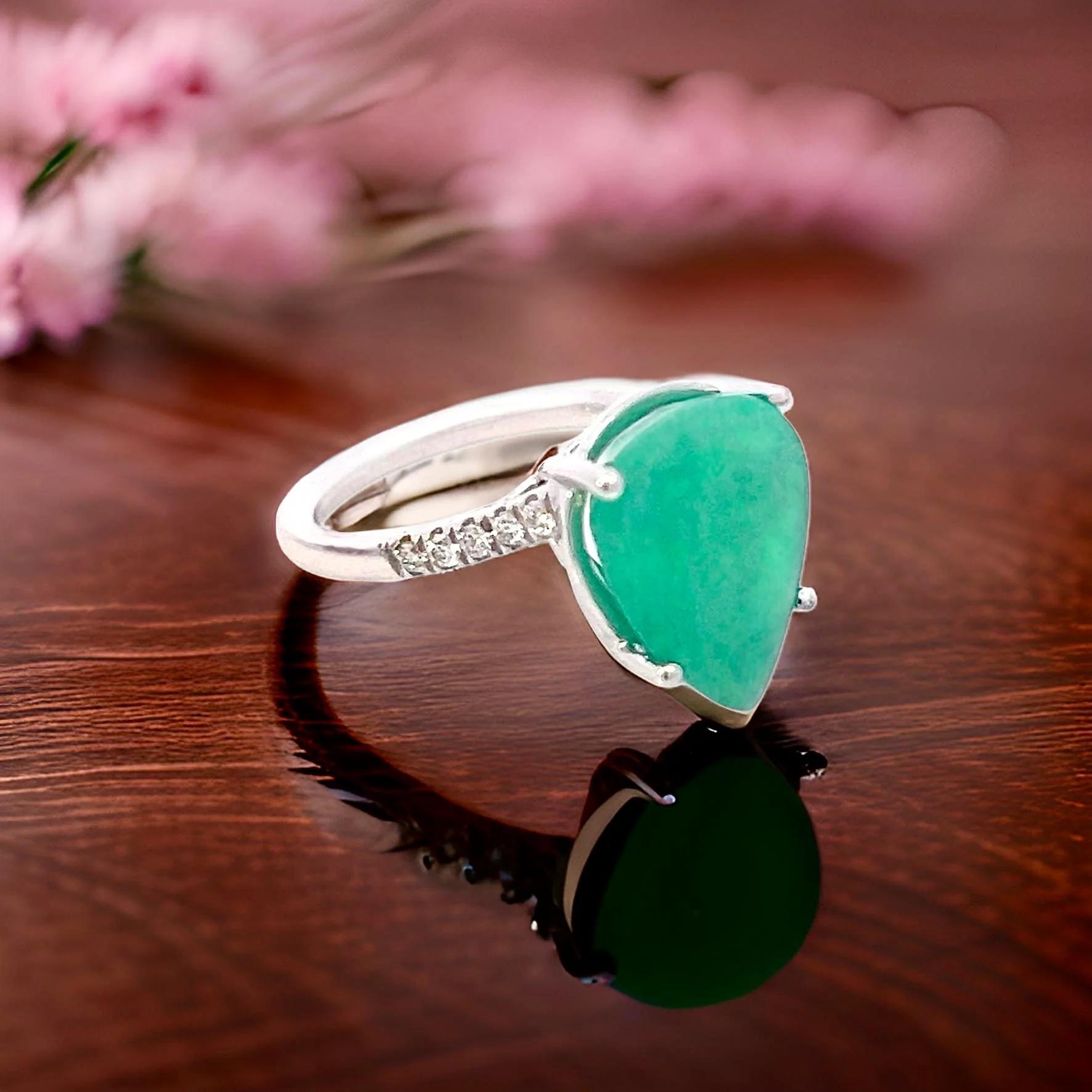 Natural Emerald Diamond Ring Size 7 14k White Gold 7.17 TCW Certified For Sale 3
