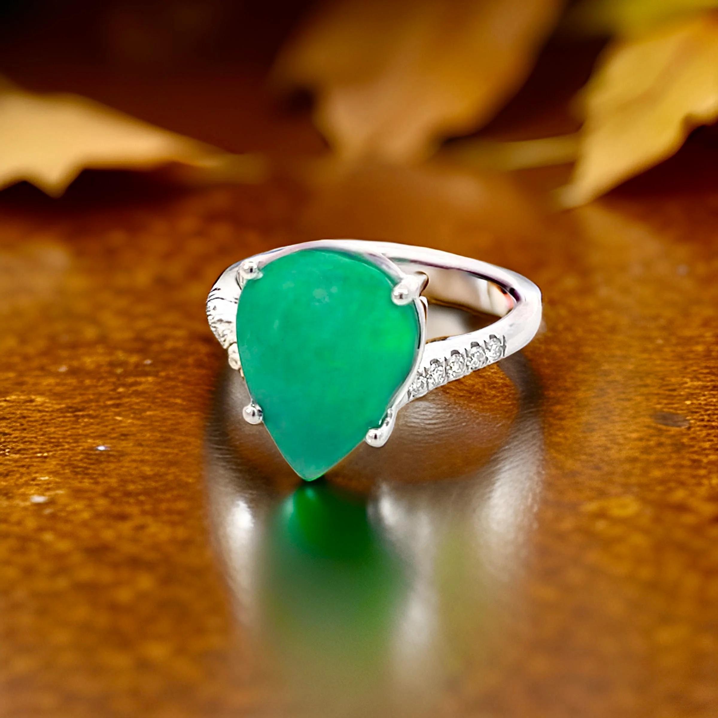 Natural Emerald Diamond Ring Size 7 14k White Gold 7.17 TCW Certified For Sale 4