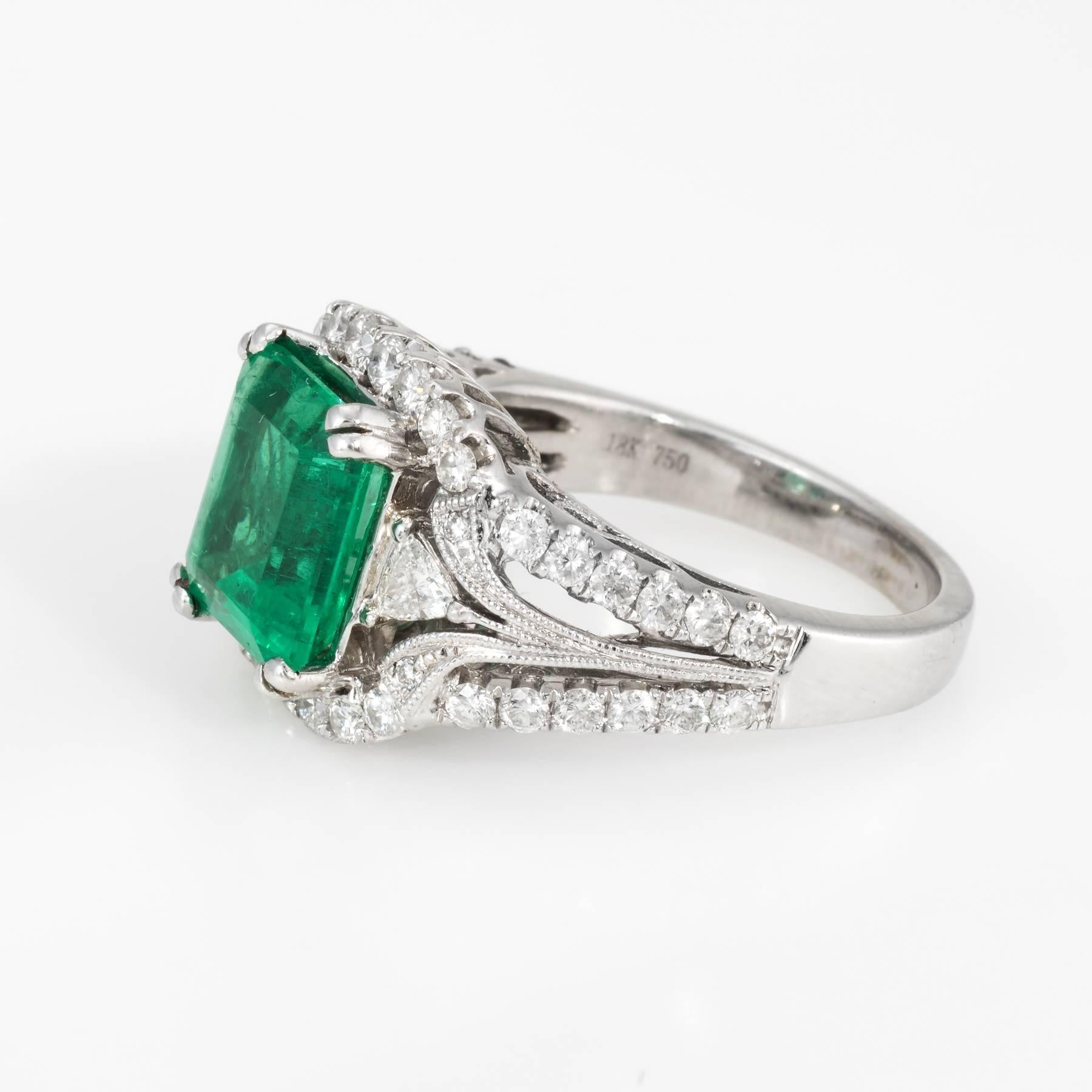 Emerald Cut Natural Emerald Diamond Ring Vintage 18 Karat White Gold Heirloom