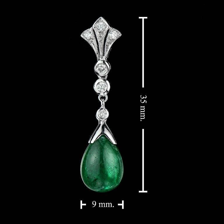 Art Deco Natural Emerald Diamond Set Pendant and Drop Earrings