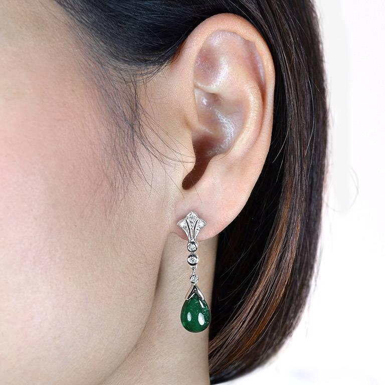 Pear Cut Natural Emerald Diamond Set Pendant and Drop Earrings