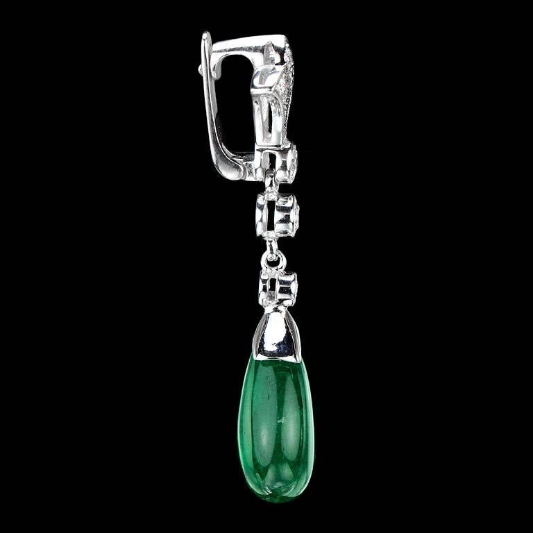 Women's Natural Emerald Diamond Set Pendant and Drop Earrings