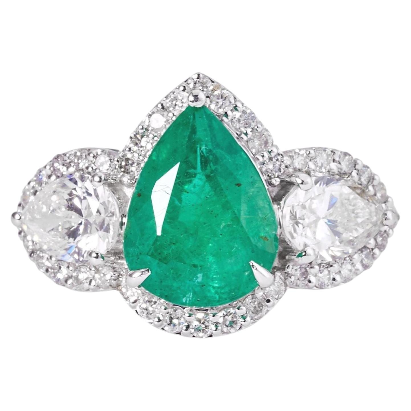 Natural Emerald Diamond Solitaire Halo Ring in 14K Solid Gold (Certified)