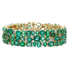 Natural Emerald Diamond Statement Bracelet 7 Inch 18k Gold