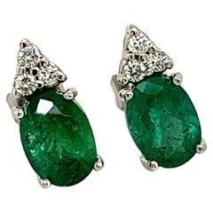 Natural Emerald Diamond Stud Earrings 14k Gold 1.70 TCW Certified