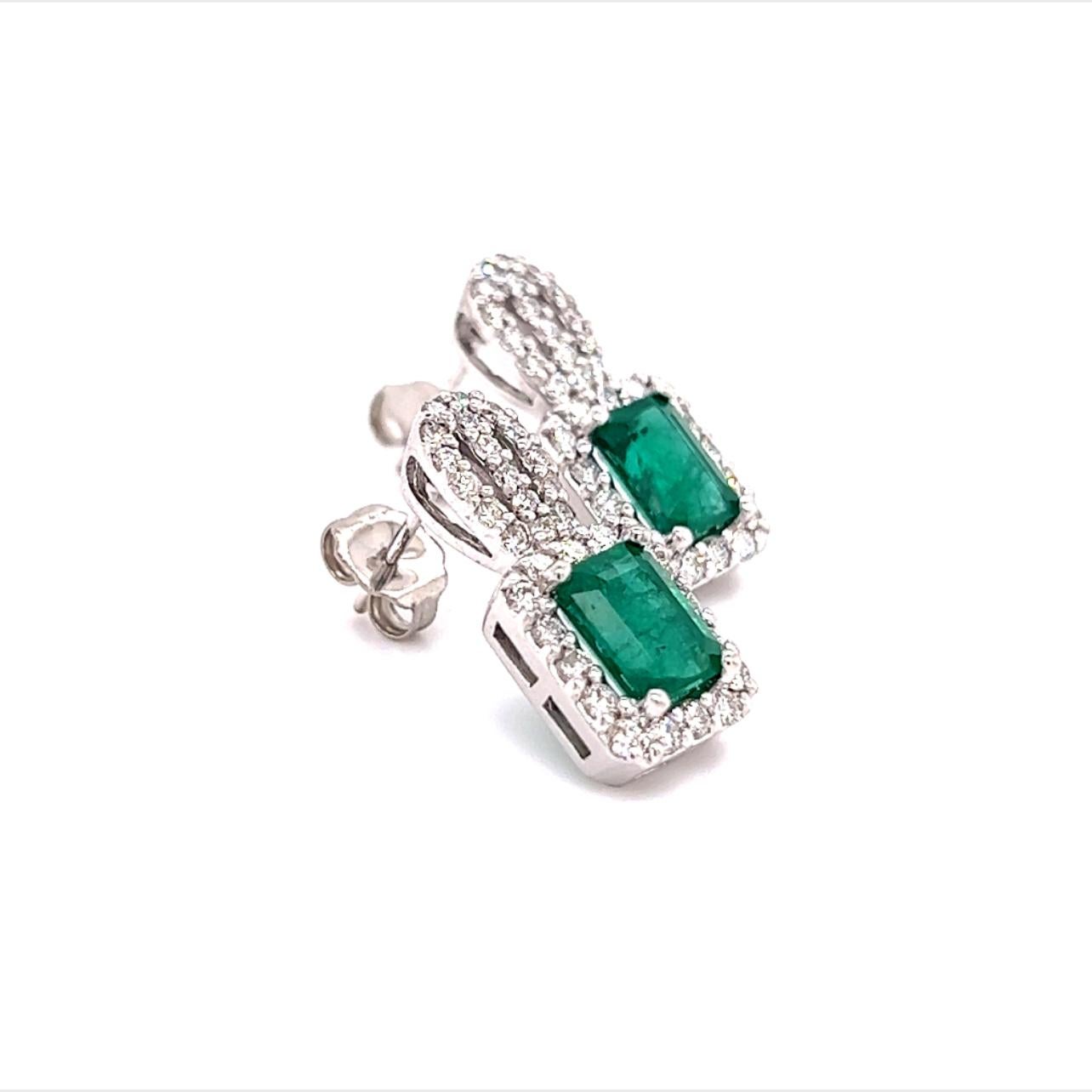 Emerald Cut Natural Emerald Diamond Stud Earrings 14k Gold 2.74 TCW Certified For Sale