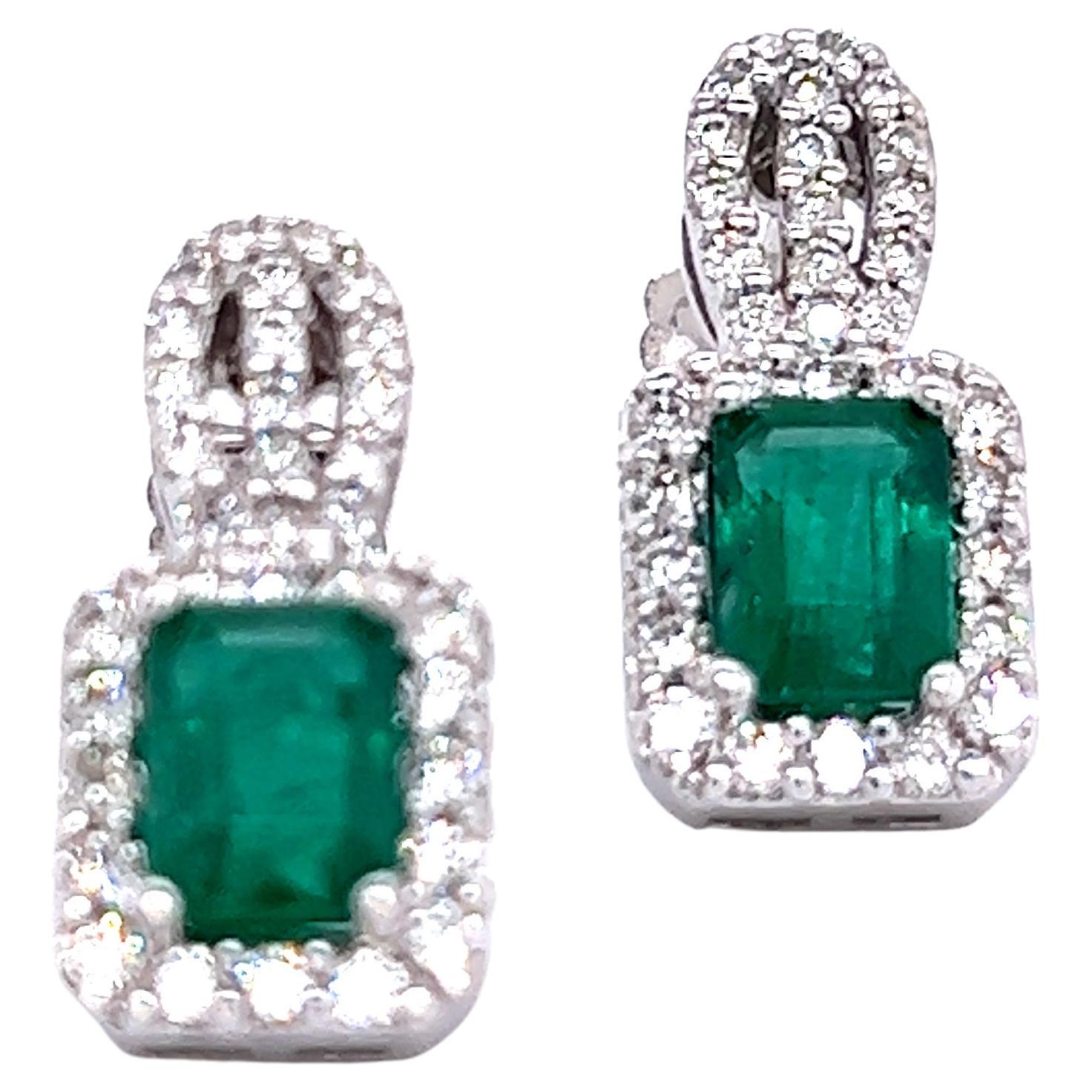 Natural Emerald Diamond Stud Earrings 14k Gold 2.74 TCW Certified For Sale