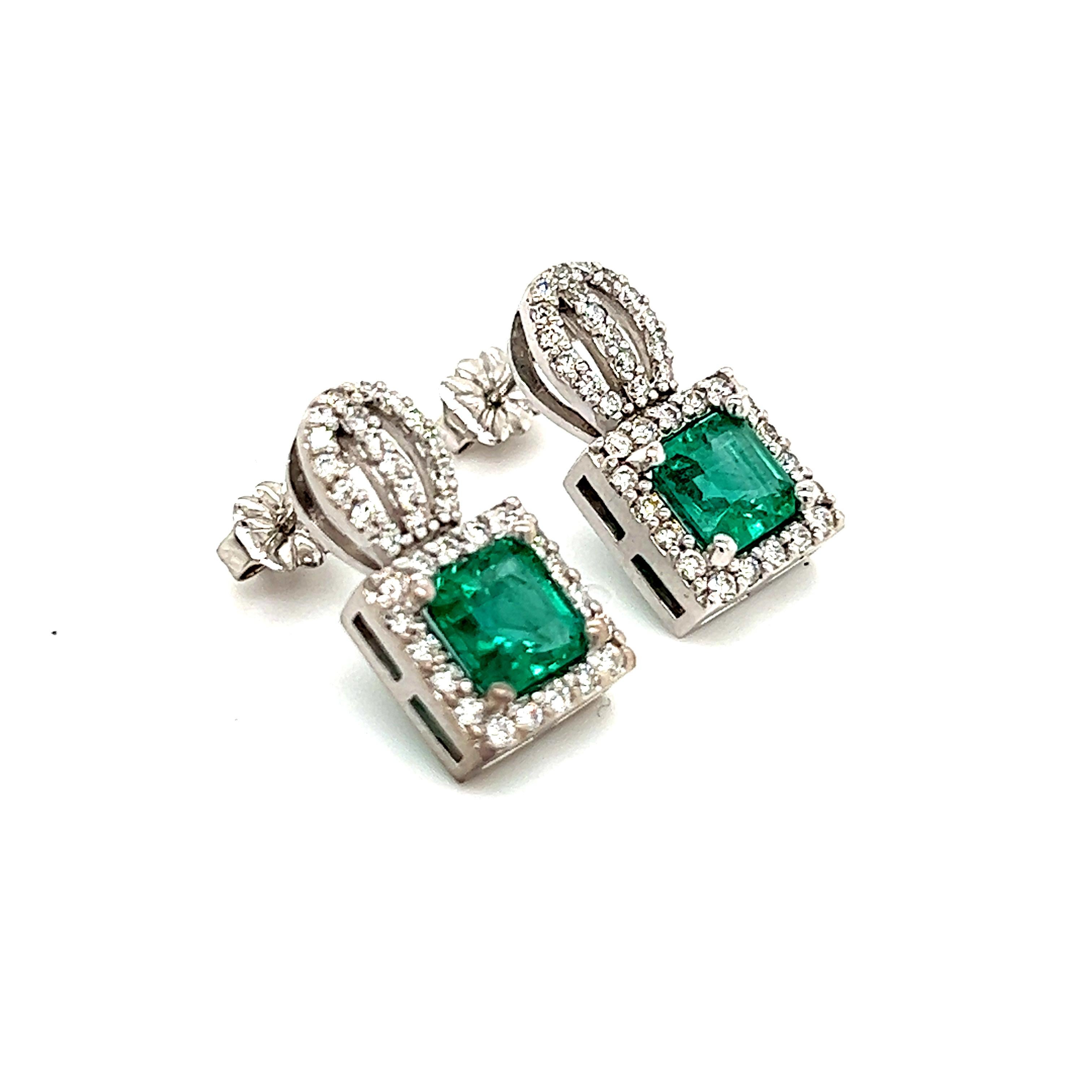 Natural Emerald Diamond Stud Earrings 14k Gold 2.84 TCW Certified For Sale 5