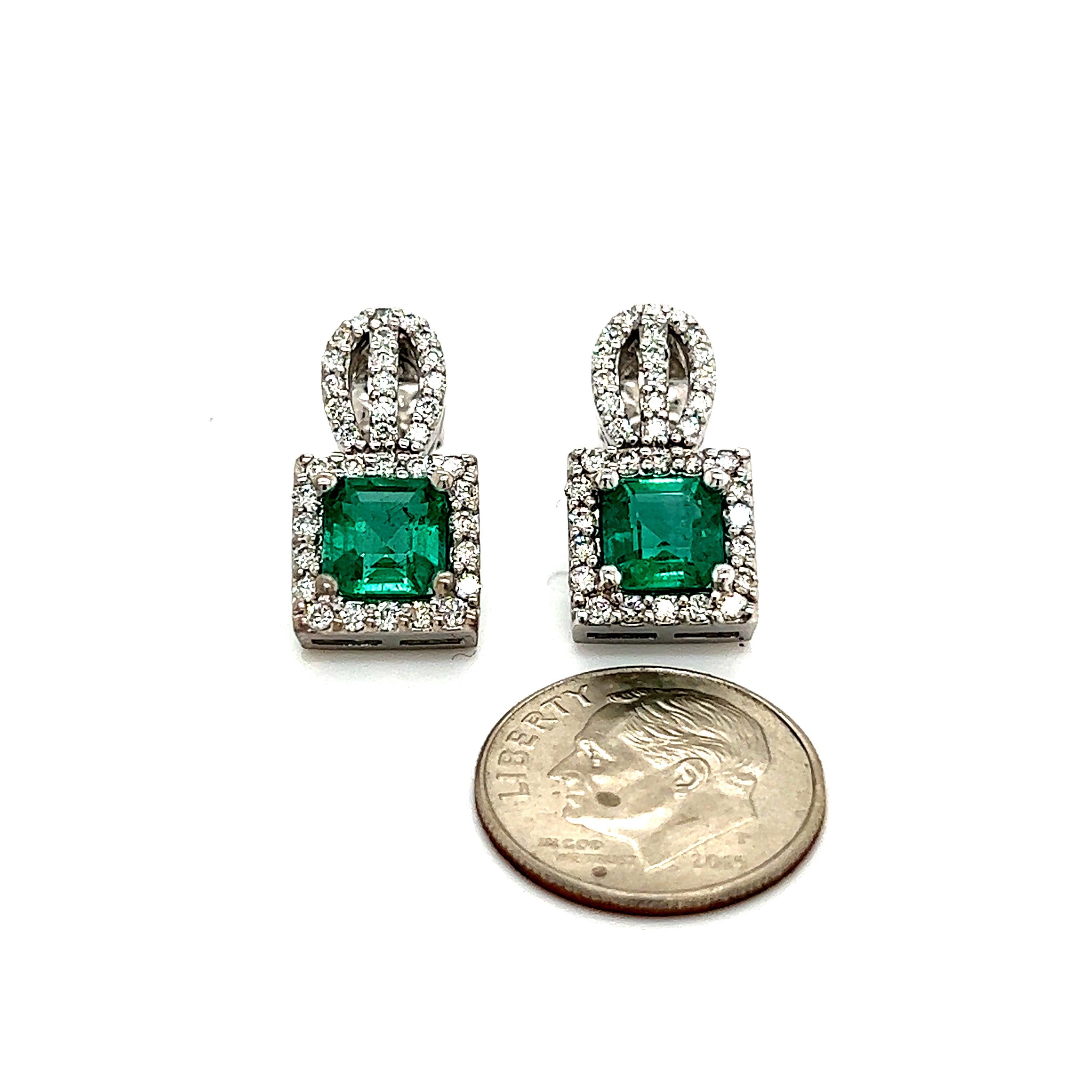 Emerald Cut Natural Emerald Diamond Stud Earrings 14k Gold 2.84 TCW Certified For Sale