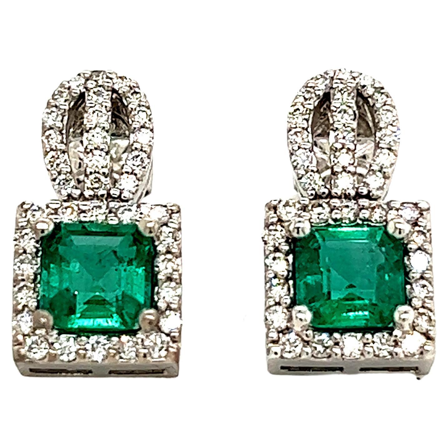 Natural Emerald Diamond Earrings 14k Gold 1.9 TCW Certified For Sale at