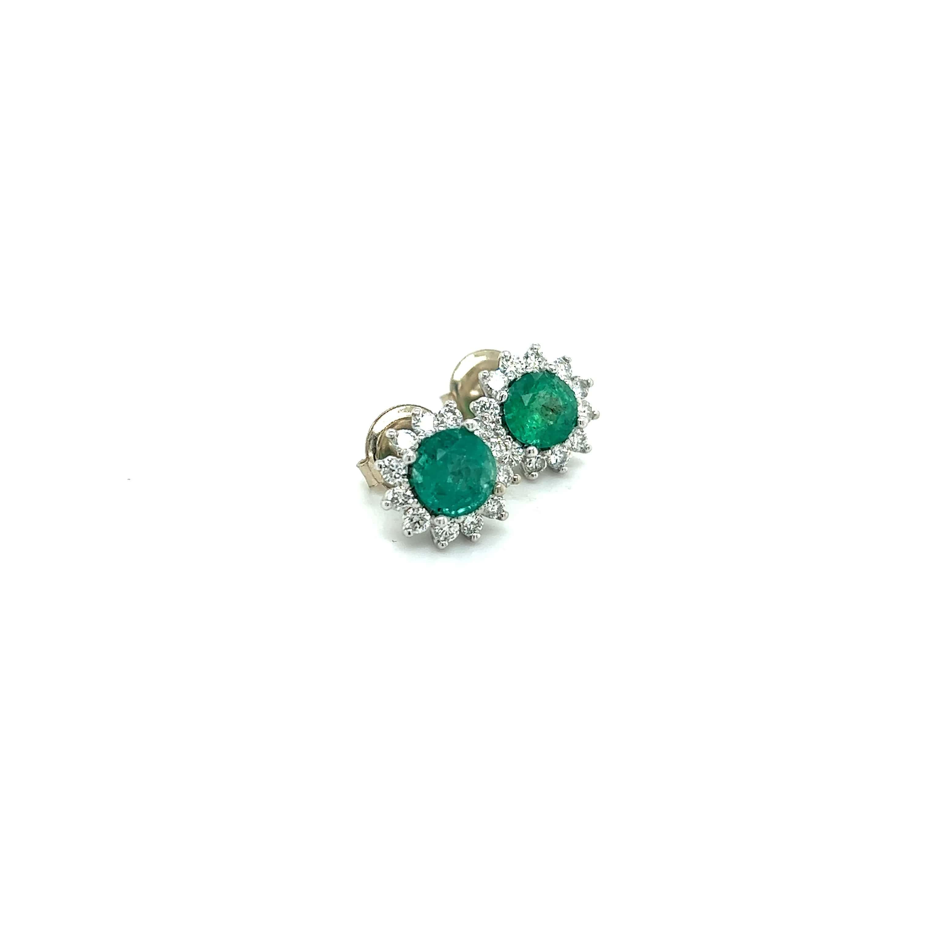 Emerald Cut Natural Emerald Diamond Stud Earrings 14k W Gold 3.14 TCW Certified  For Sale