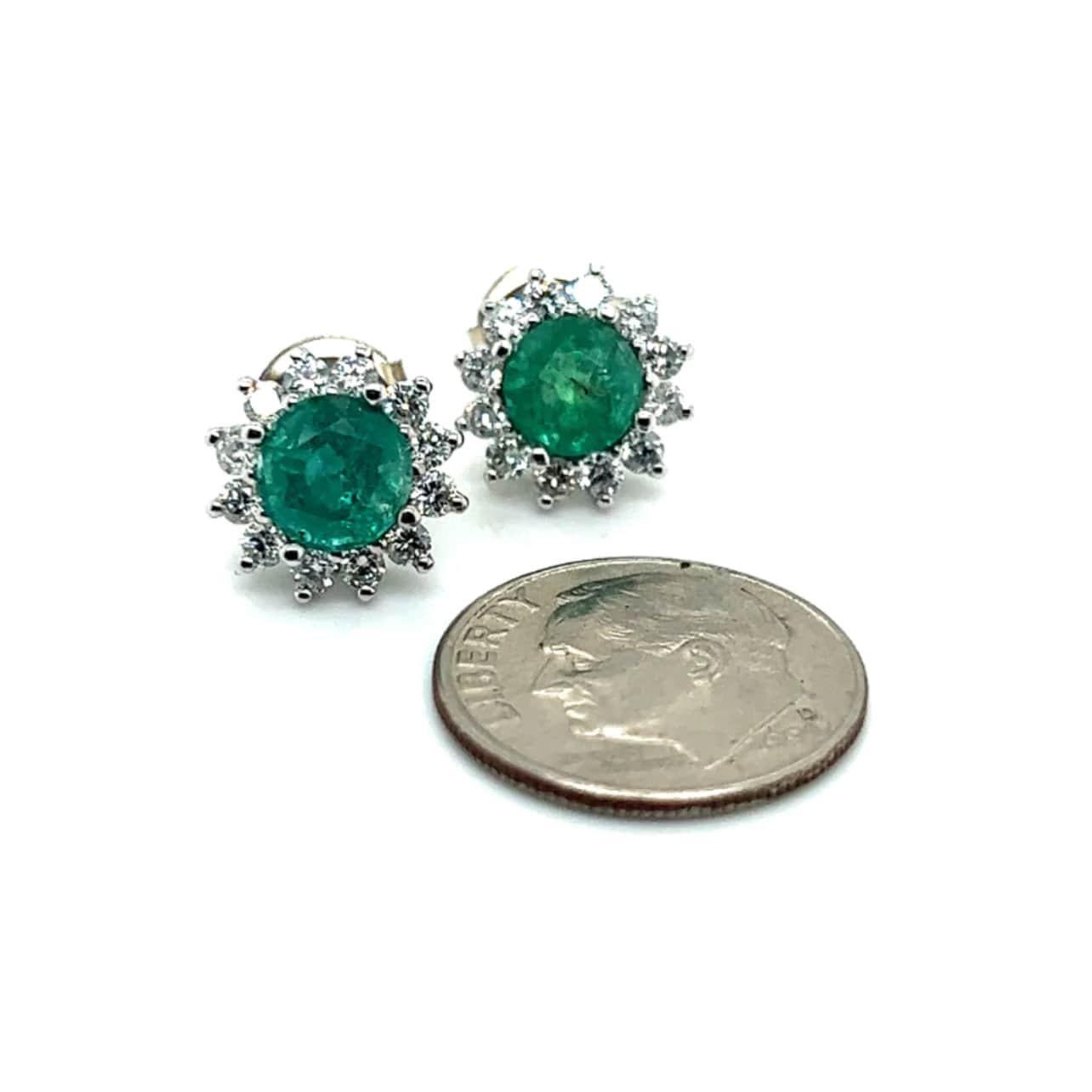 Natural Emerald Diamond Stud Earrings 14k W Gold 3.14 TCW Certified  In Good Condition For Sale In Brooklyn, NY