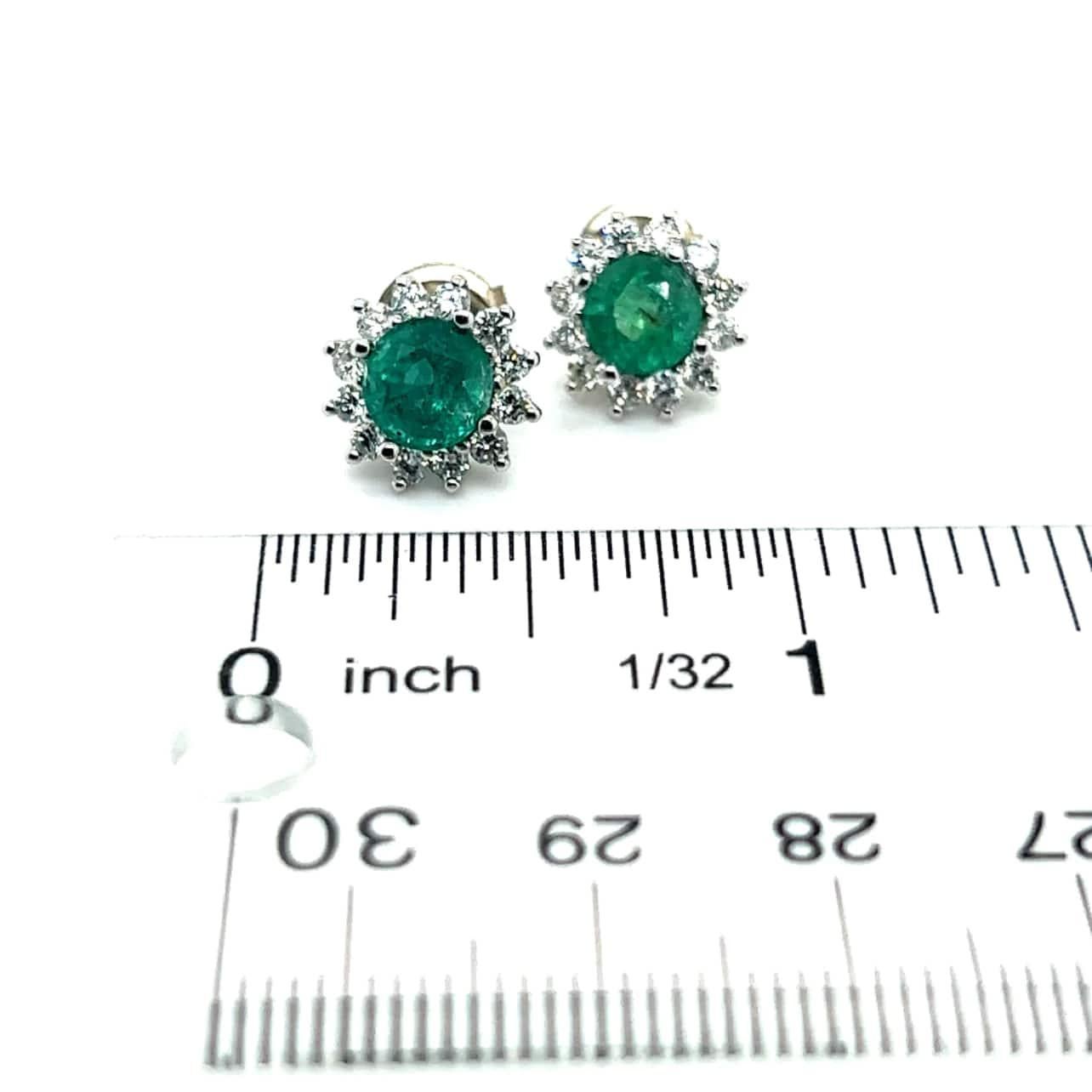 Women's Natural Emerald Diamond Stud Earrings 14k W Gold 3.14 TCW Certified  For Sale