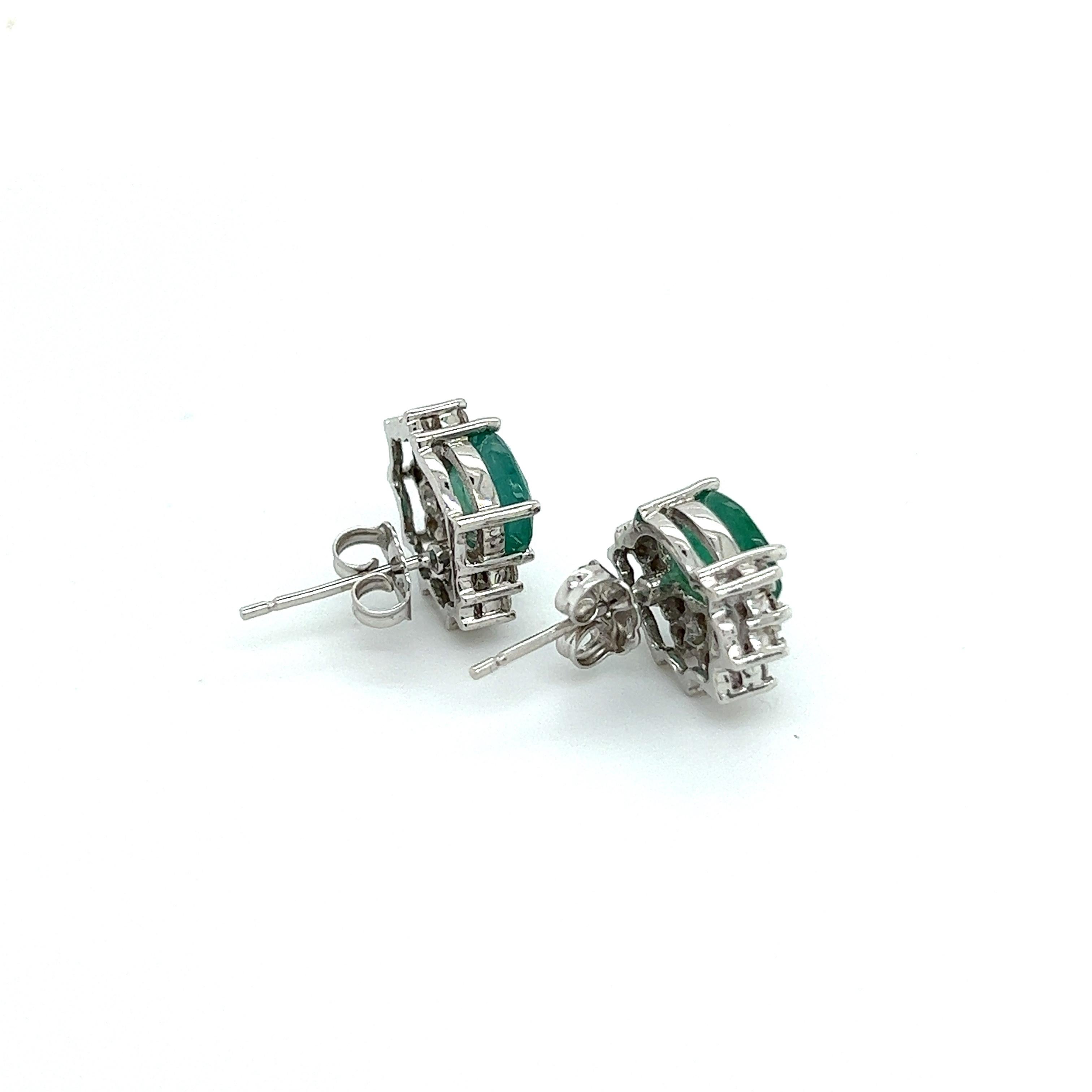Natural Emerald Diamond Stud Earrings 14k White Gold 2.77 TCW Certified In New Condition For Sale In Brooklyn, NY