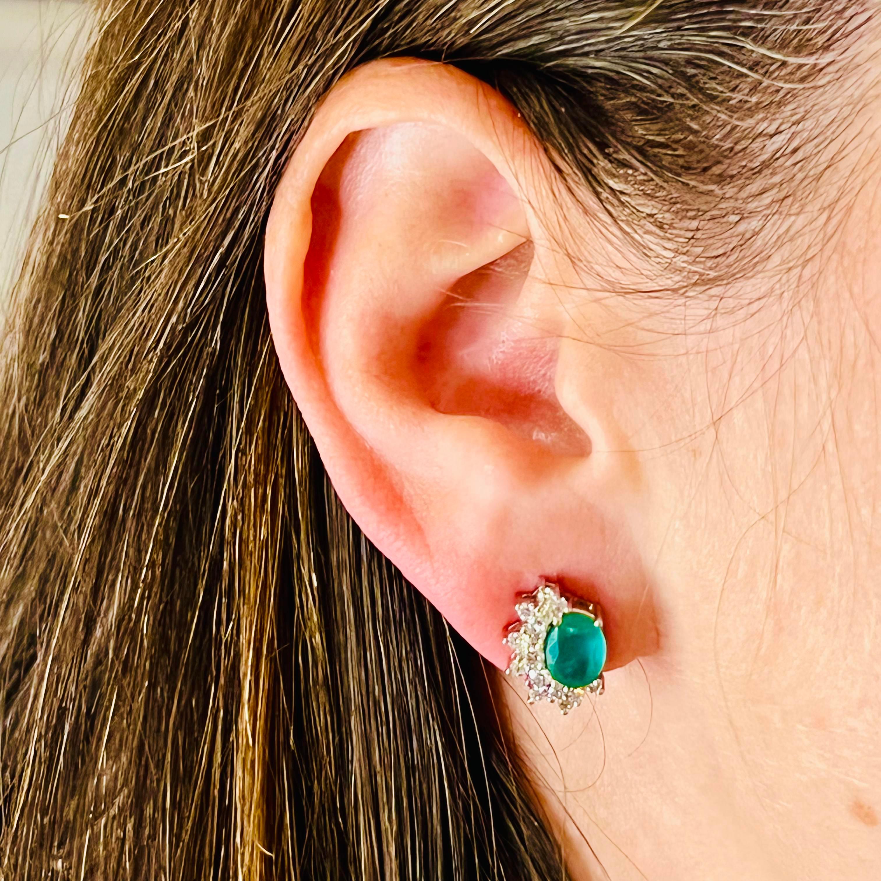 Women's Natural Emerald Diamond Stud Earrings 14k White Gold 2.77 TCW Certified For Sale
