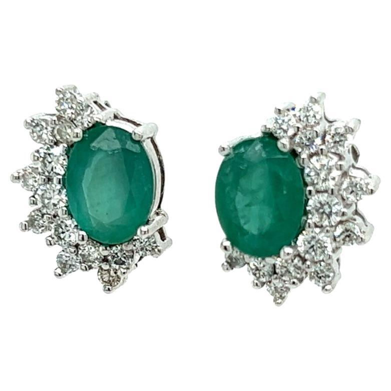 Natural Emerald Diamond Stud Earrings 14k White Gold 2.77 TCW Certified For Sale