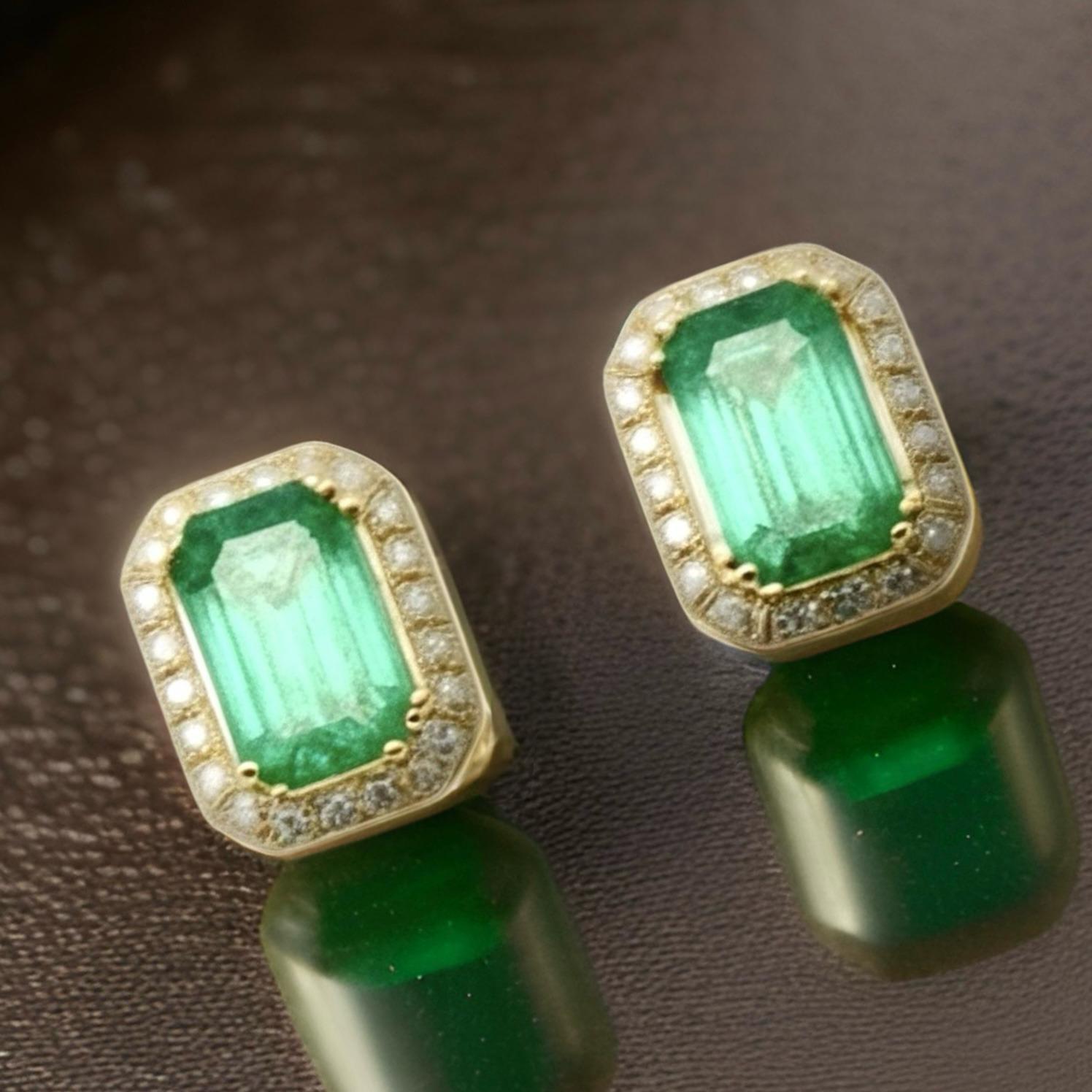 Orecchini con diamante smeraldo naturale in oro 14k Y 1,85 TCW certificati in vendita 6