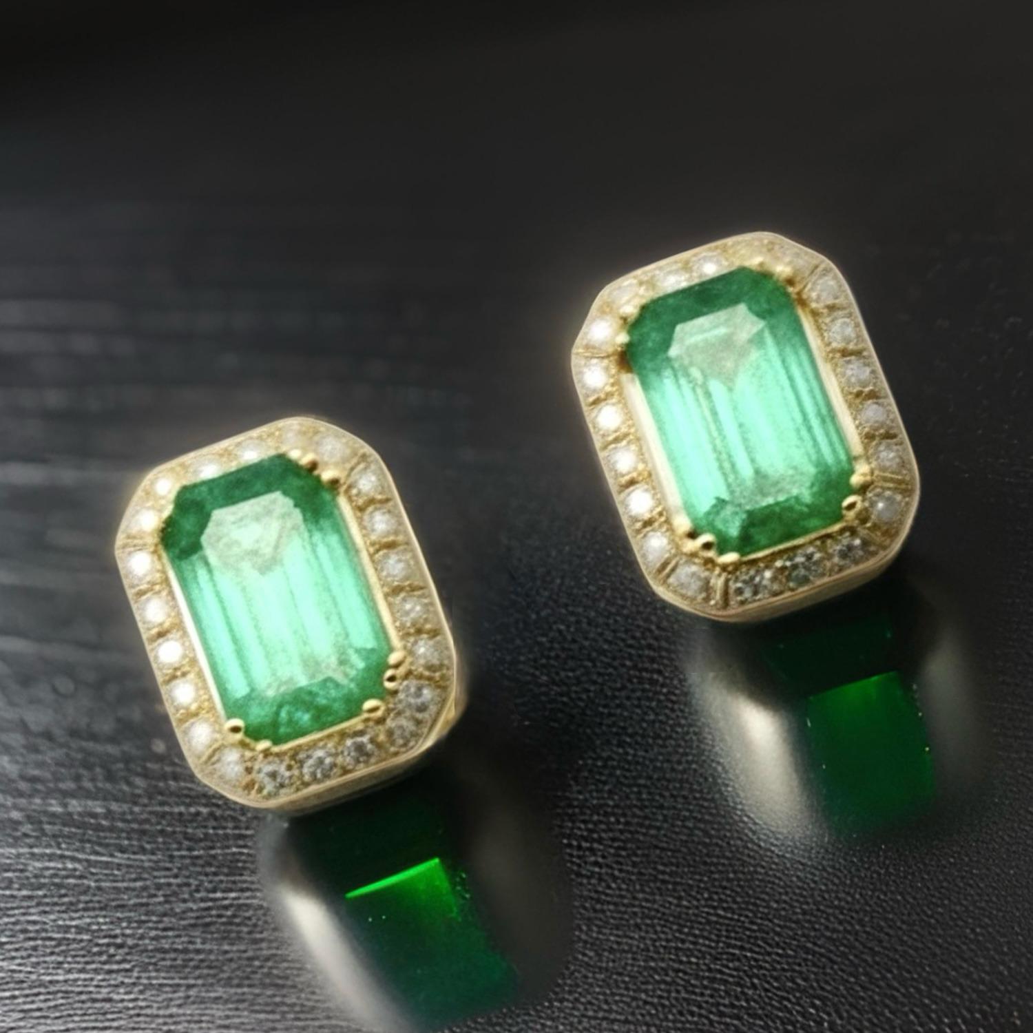 Orecchini con diamante smeraldo naturale in oro 14k Y 1,85 TCW certificati In condizioni Nuovo in vendita a Brooklyn, NY