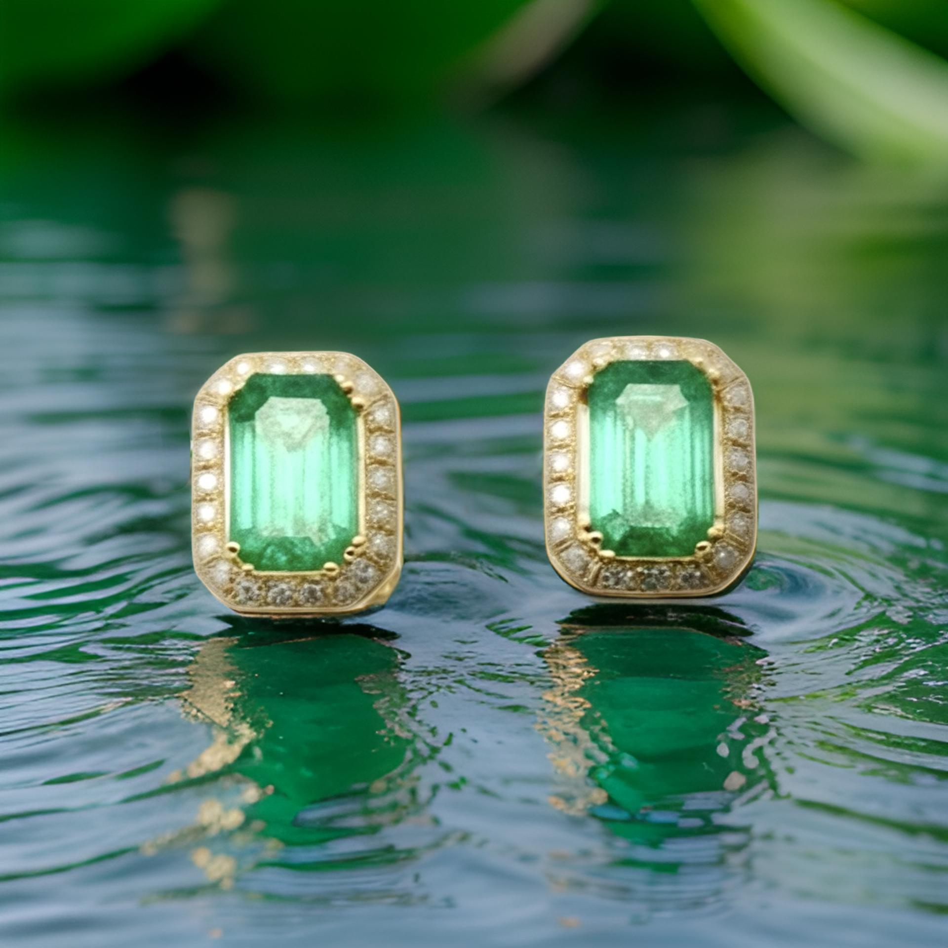 Orecchini con diamante smeraldo naturale in oro 14k Y 1,85 TCW certificati in vendita 1