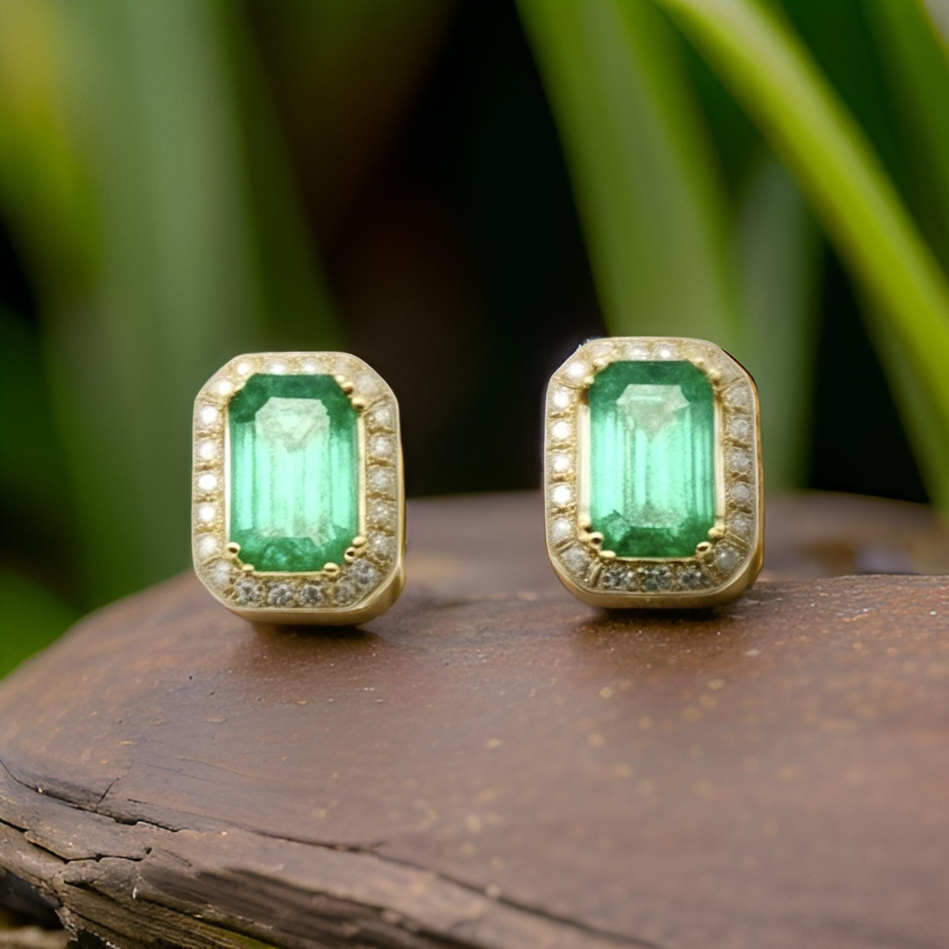 Orecchini con diamante smeraldo naturale in oro 14k Y 1,85 TCW certificati in vendita 3