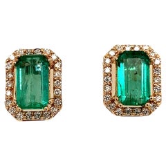 Pendientes de Diamante Esmeralda Natural 14k Y Oro 1.85 TCW Certificado