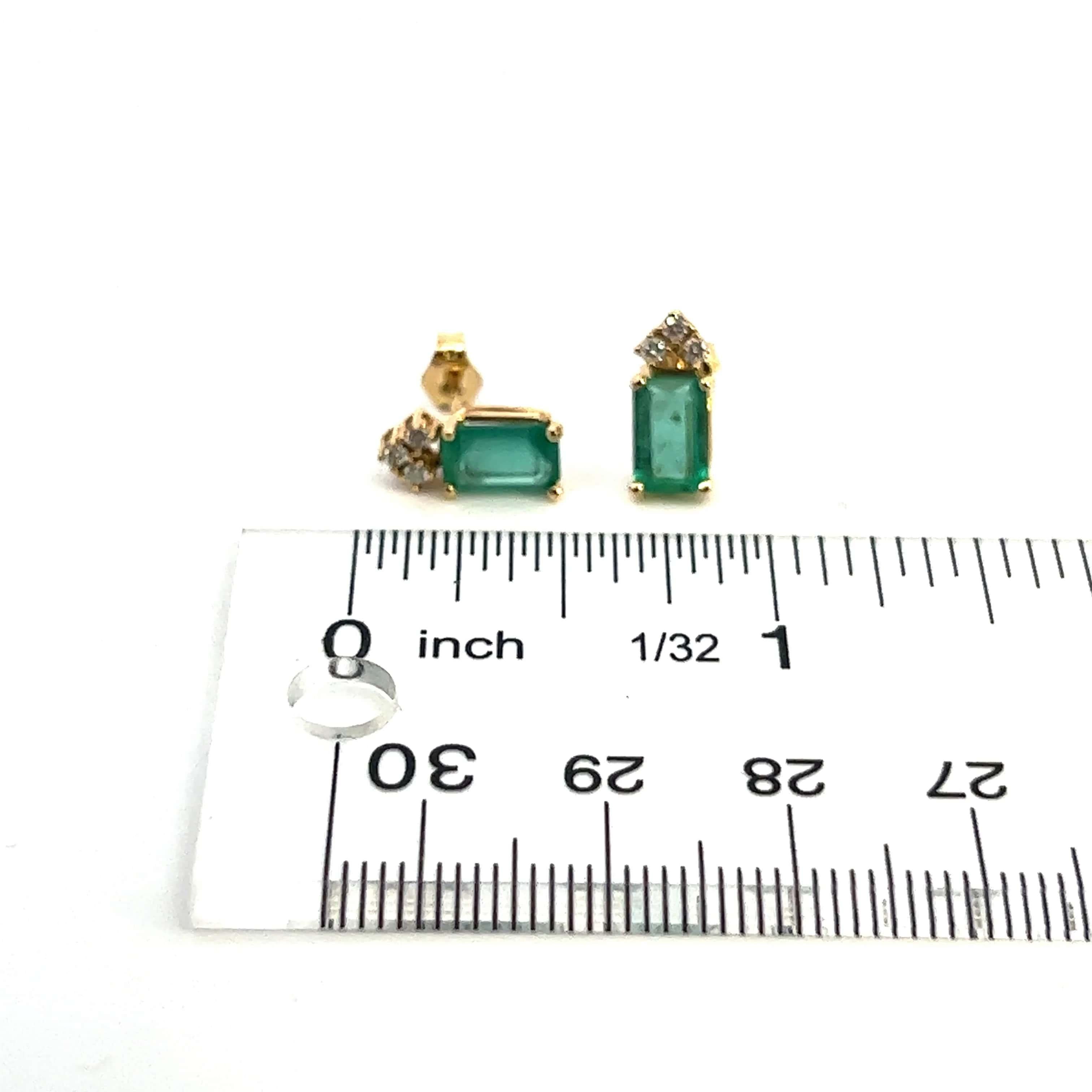 Natural Emerald Diamond Stud Earrings 14k Yellow Gold 1.59 TCW Certified For Sale 6