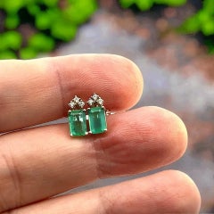 Natural Emerald Diamond Stud Earrings 14k Yellow Gold 1.59 TCW Certified
