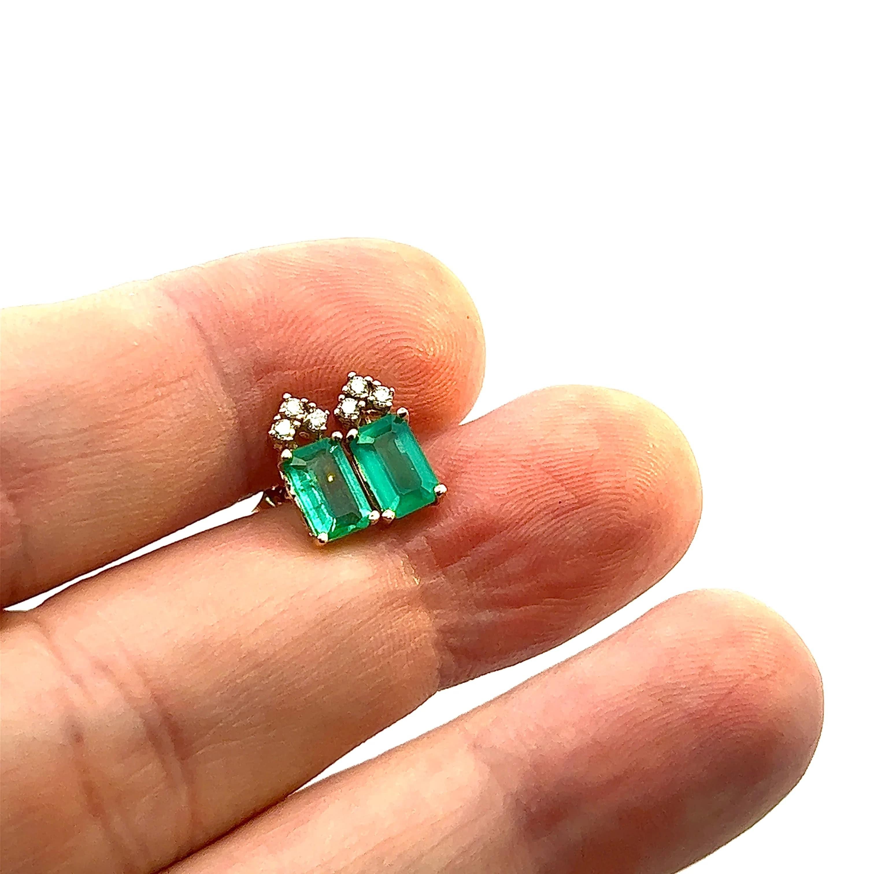 Emerald Cut Natural Emerald Diamond Stud Earrings 14k Yellow Gold 1.59 TCW Certified For Sale