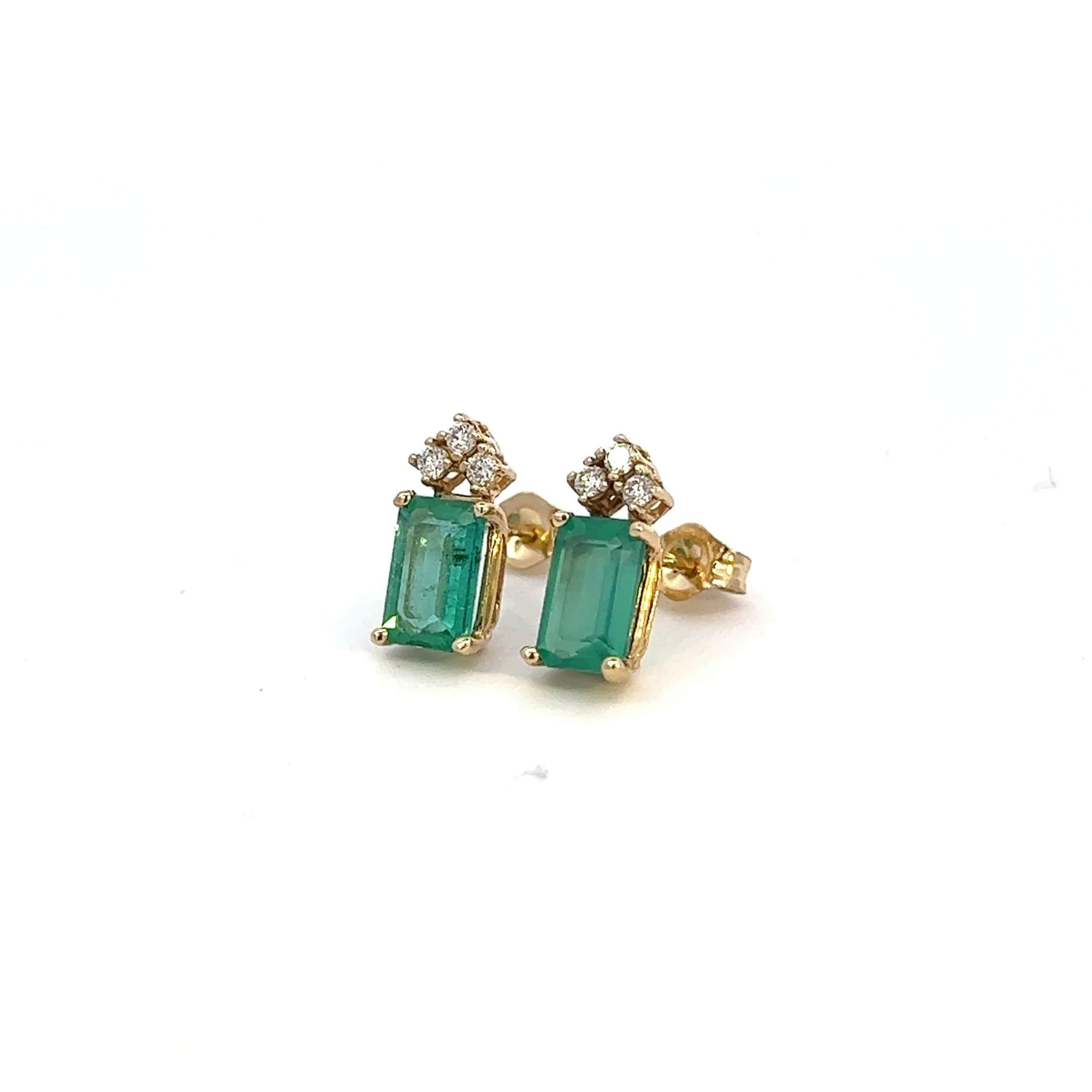 Natural Emerald Diamond Stud Earrings 14k Yellow Gold 1.59 TCW Certified For Sale 4