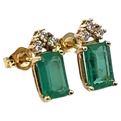 Natural Emerald Diamond Stud Earrings 14k Yellow Gold 1.59 TCW Certified