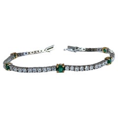 Natural Emerald Diamond Tennis Bracelet 14kt White Gold