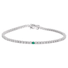 Natural Emerald Diamond Tennis Bracelet 18 Karat White Gold Handmade Jewelry