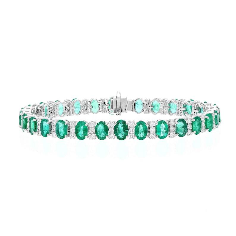 Natural Emerald Diamond Tennis Stackable Chain Bracelet 18k White Gold jewelry In New Condition In jaipur, IN