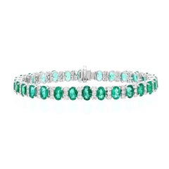 Natural Emerald Diamond Tennis Stackable Chain Bracelet 18k White Gold jewelry