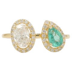 Emerald & Diamond Halo Gem Ring in 14k Solid Gold (Certified)- Ready to Ship