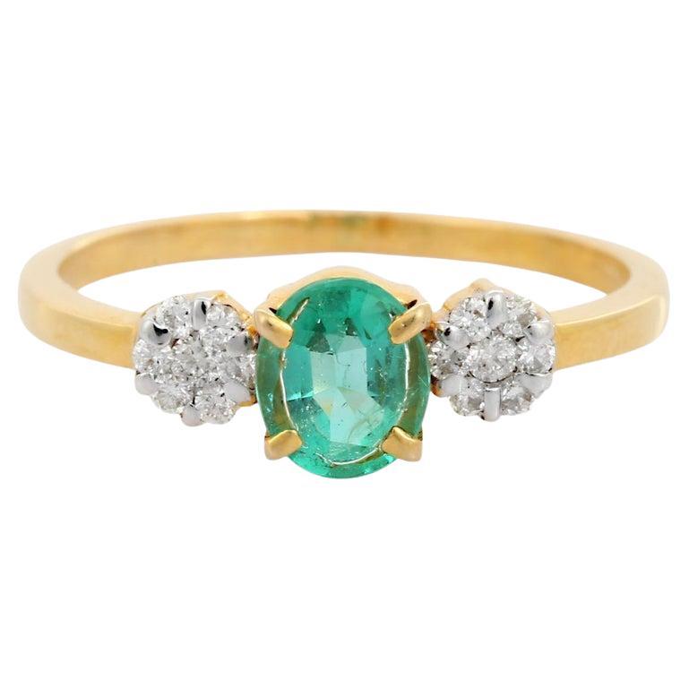 Natural Emerald Diamond Wedding Ring for Women in 18k Solid Yellow Gold