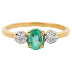 Alianza de boda con diamante esmeralda natural para mujer en oro amarillo macizo de 18k