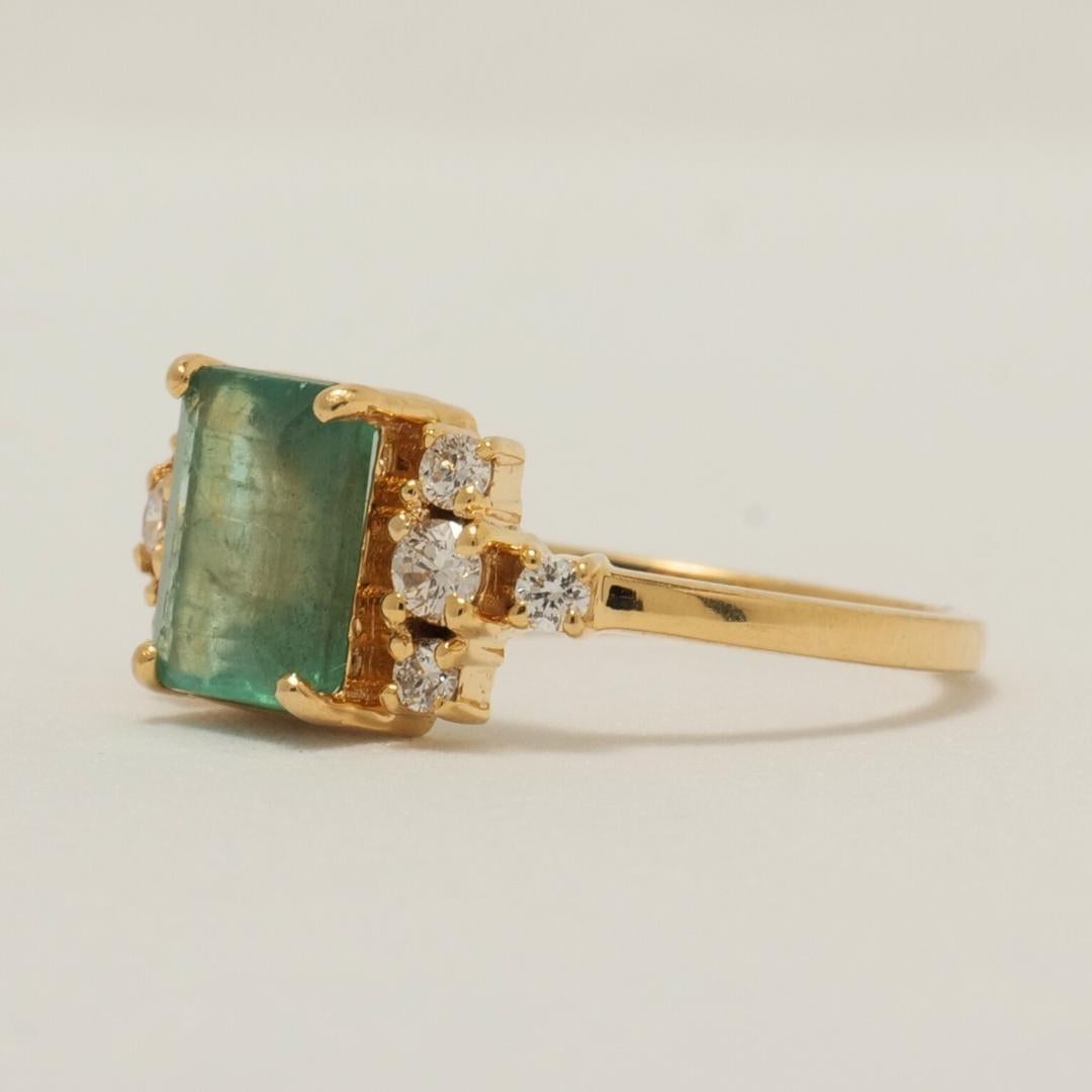 Taglio smeraldo Anello nuziale con diamante smeraldo naturale in oro massiccio 14K (certificato) in vendita