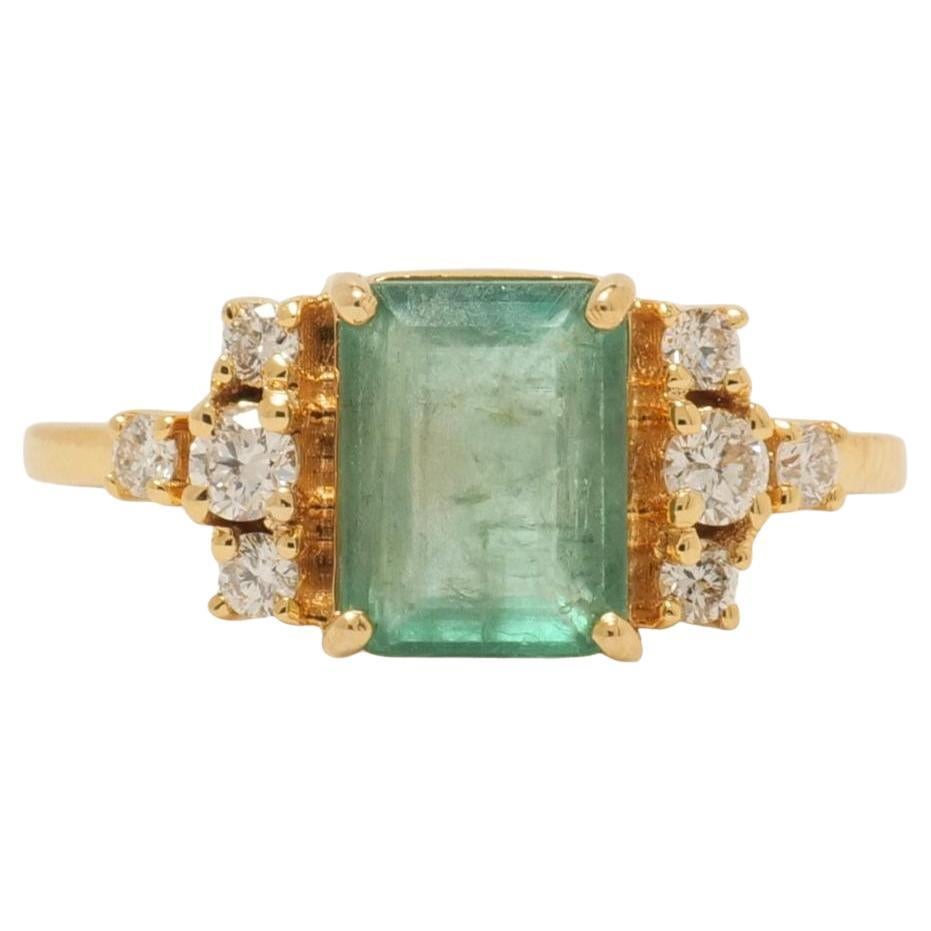 Natural Emerald Diamond Wedding Ring in 14K Solid Gold (Certified)