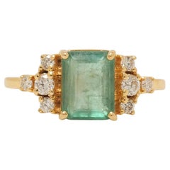 Natural Emerald Diamond Wedding Ring in 14K Solid Gold (Certified)