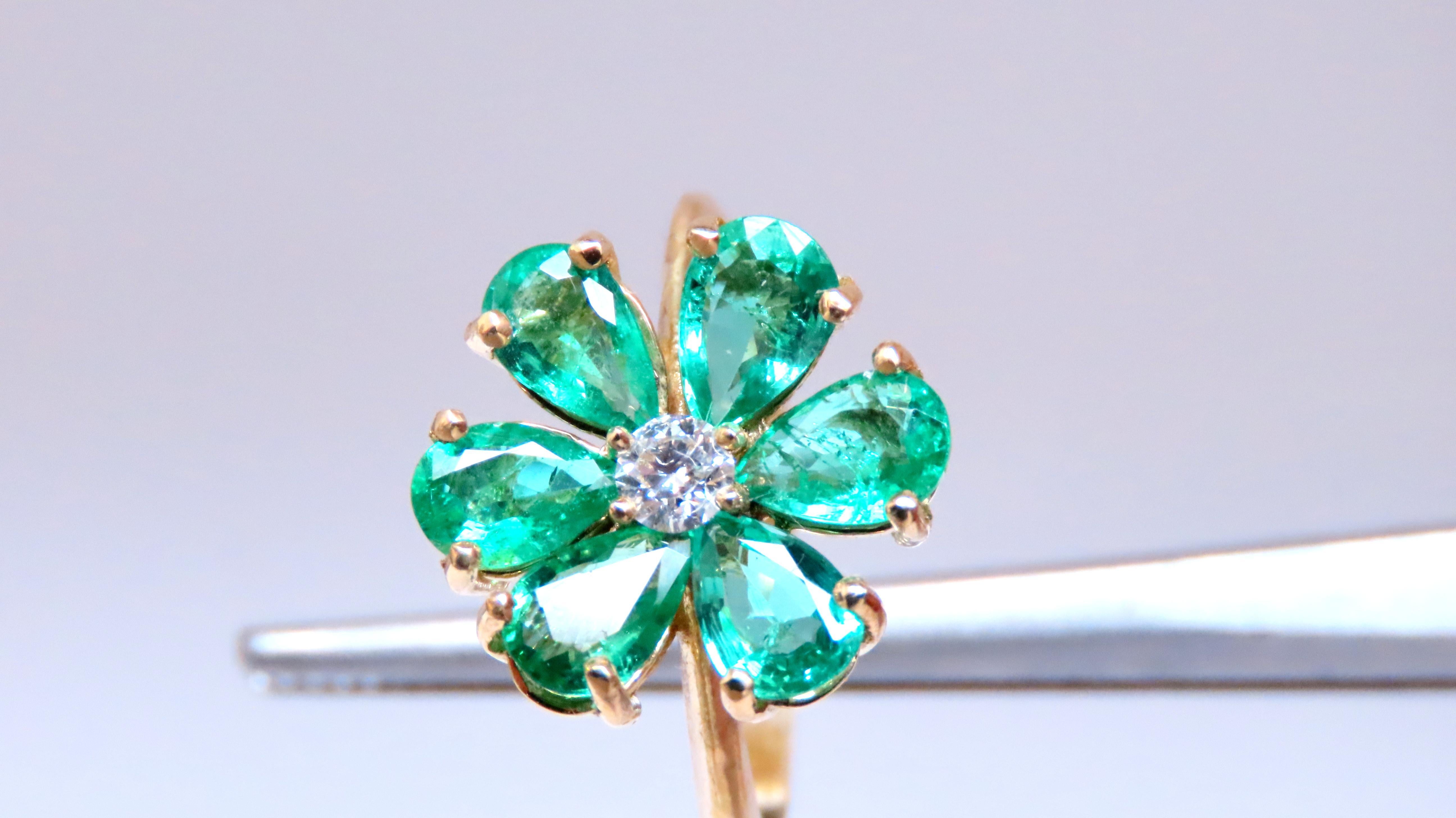 Pear Cut Natural Emerald Diamonds Cluster Earrings Ring Suite 18kt 12503 For Sale