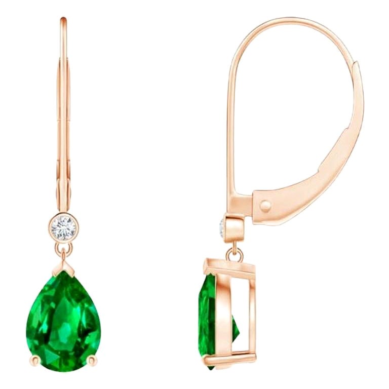 Natürliche Smaragd-Tropfen-Ohrringe mit Diamant in 14K Roségold (Größe 7x5 mm)