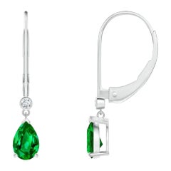 Natürliche Smaragd-Tropfen-Ohrringe mit Diamant in 14K Weißgold (Größe-6x4 mm)