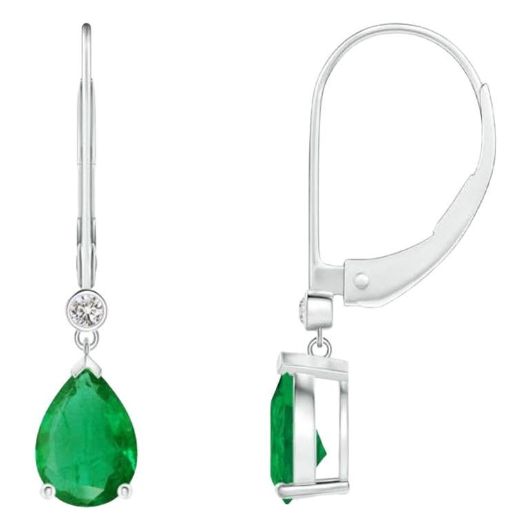 Orecchini a goccia di smeraldo naturale con diamante in oro bianco 14K (dimensioni 7x5 mm)
