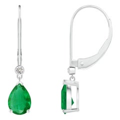 Orecchini a goccia di smeraldo naturale con diamante in oro bianco 14K (dimensioni 7x5 mm)