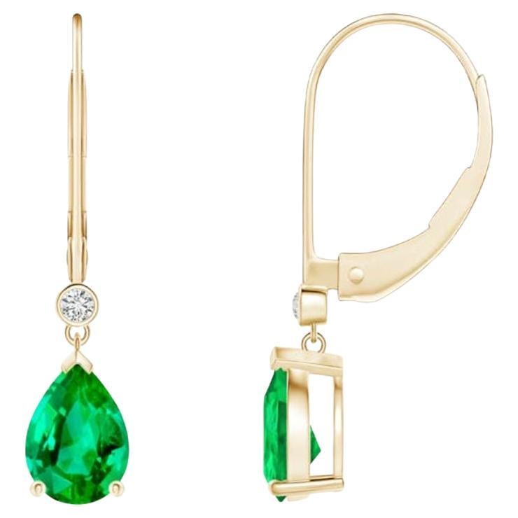 Natürliche Smaragd-Tropfen-Ohrringe mit Diamant in 14K Gelbgold (Größe 7x5 mm)