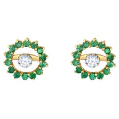 Natürliche Smaragd-Ohrringjacke 14k Gelbgold