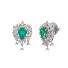 Natural Emerald Earring with 2.55cts Diamond & 3.30cts Emerald in 18k Gold