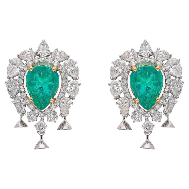 Natural Emerald Earring with 2.55cts Diamond and 3.30cts Emerald in 18k ...