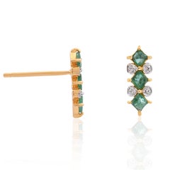 Natural 0.60cts Emerald & Diamond 0.12cts Earring in 14k Gold